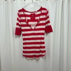 Energie Pink and White Half Sleeve Layered Style Tee Y2K